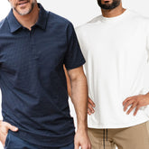 Pack of 2 T-shirts (Knitted Micro Dotted Polo & Round Neck Long Bottom)- Grey/White