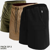 Pack of 3: Men's Shorts (Charcoal Black, Green & Taupe Camel)