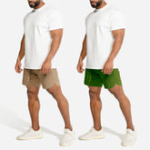 Set of 3: Pack of 2 Shorts (Taupe & Green) and 1 T-shirt (White)