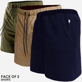 Pack of 3: Men's Shorts (Navy Blue, Green & Taupe Camel)